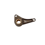 A bronze billet aluminum shift shaft brace with bronze bushing, featuring the brand name 'LUX' engraved on it.