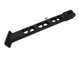 Black extended kickstand for Honda CRF110 featuring multiple cut-out holes and a stainless steel button head bolt.
